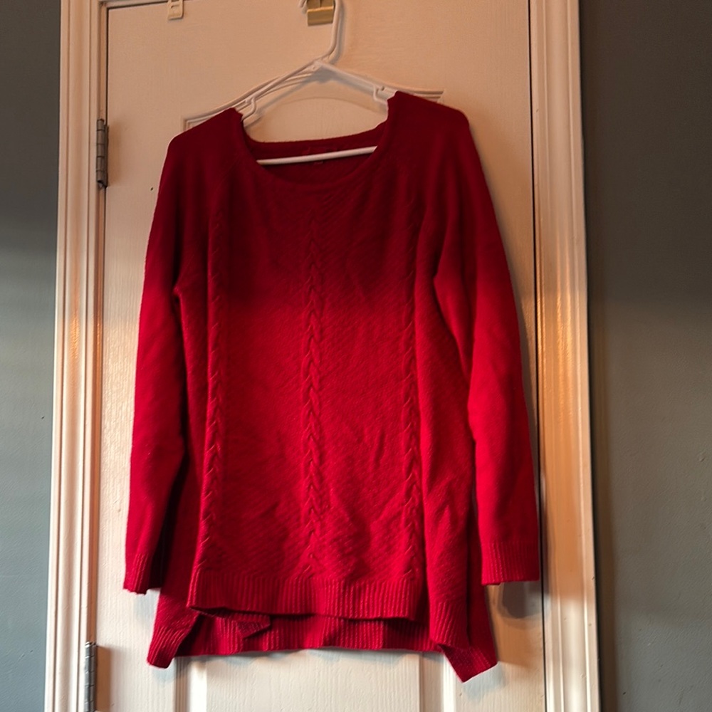 Red Crew Neck Sweater with Plush Texture Gently Used Size 2X